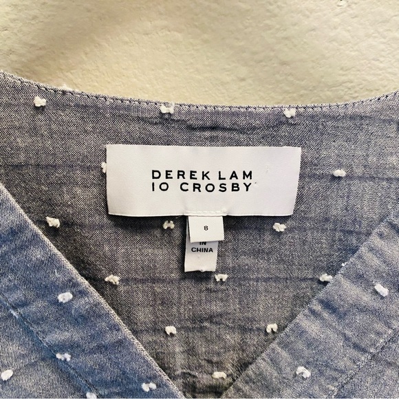 Derek Lam 10 Crosby Grey Chambray V-Neck Popover Top - Picture 5 of 6